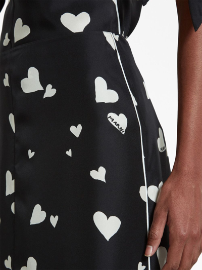 Shop Marni Bunch Of Hearts Silk Flared Skirt In Black
