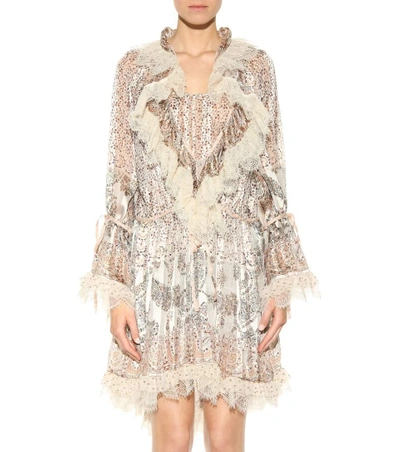 Shop Etro Printed Silk Dress With Lace