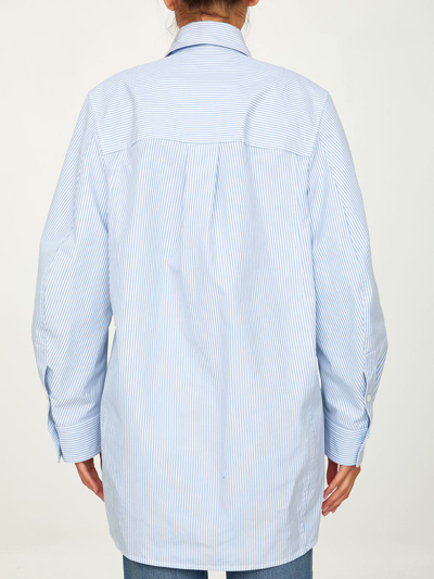 Shop Bottega Veneta Oversize Pinstriped Shirt In White