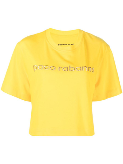 Shop Rabanne T-shirt With Embroidery In Yellow &amp; Orange