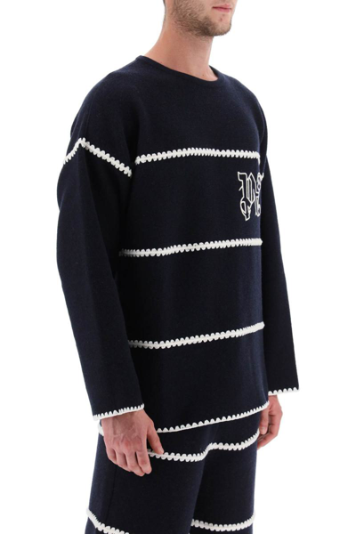 Shop Palm Angels Embroidered Jacquard Sweater In Blue