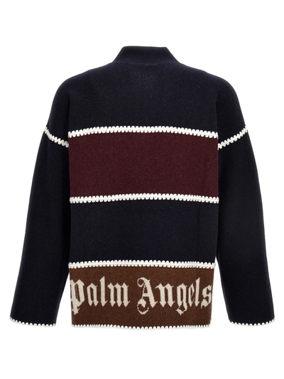 Shop Palm Angels Pa Monogram Striped Knit Cardigan In Multicolor