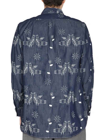 Shop Engineered Garments "bird" Embroidery Shirt In Blue