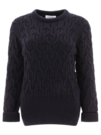 Shop Thom Browne "criss Cross Cable" Sweater In Blue