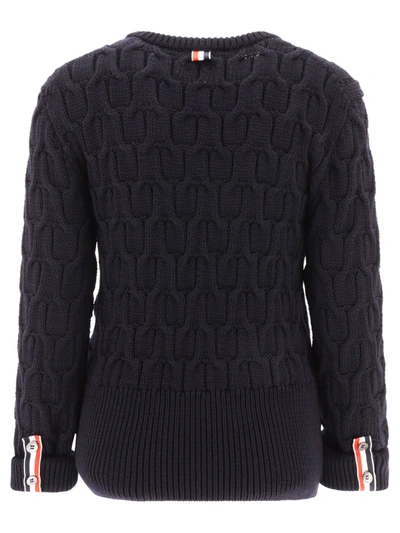 Shop Thom Browne "criss Cross Cable" Sweater In Blue