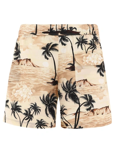 Shop Palm Angels "hawaiian Dream" Swimshorts In Beige