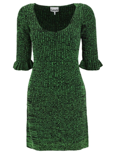 Shop Ganni "mélange" Dress In Green