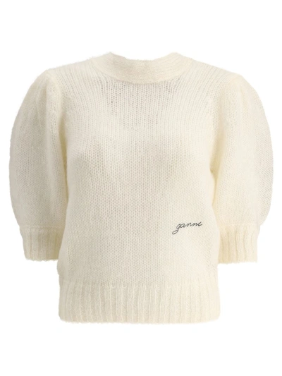 Shop Ganni "mohair Open Back" Sweater In White