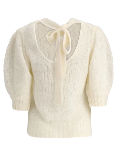 Shop Ganni "mohair Open Back" Sweater In White