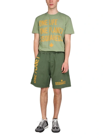 Shop Dsquared2 "one Life One Planet" Bermuda Shorts In Green