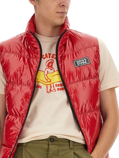 Shop Dsquared2 "puffer" Vest With Logo Patch In Red