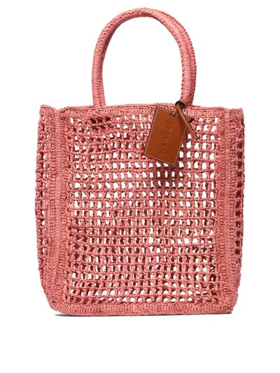 Shop Manebi Manebí "raffia Net" Handbag In Pink