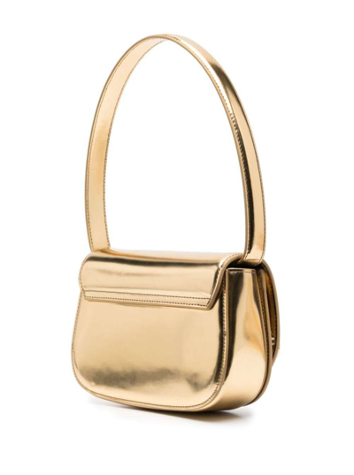 Shop Diesel '1dr' Gold-colored Handbag With Electroplated Oval D Plaque In Glossy Mirrored-leather Woman In Metallic