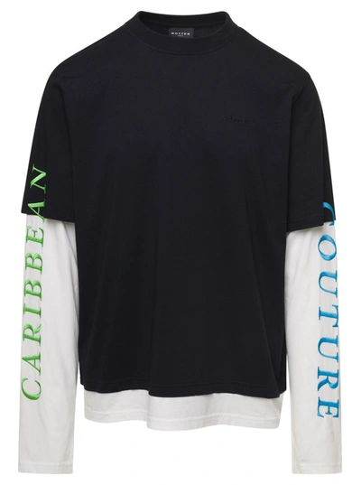 Shop Botter 'caribbean Couture' Black And White Double Layer Long Sleeves T-shirt In Organic Cotton Man