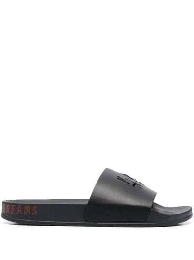 Shop 44 Label Group 'columbia' Black Slides With Logo Cut-out In Rubber Man