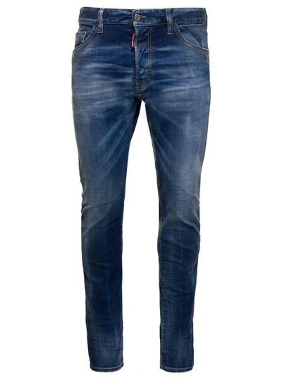 Shop Dsquared2 'cool Guy' Blue Five-pocket Style Fitted Jeans With Logo Patch In Stretch Cotton Denim Man