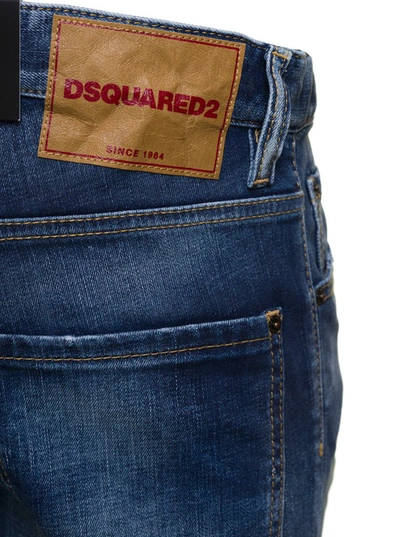 Shop Dsquared2 'cool Guy' Blue Five-pocket Style Fitted Jeans With Logo Patch In Stretch Cotton Denim Man