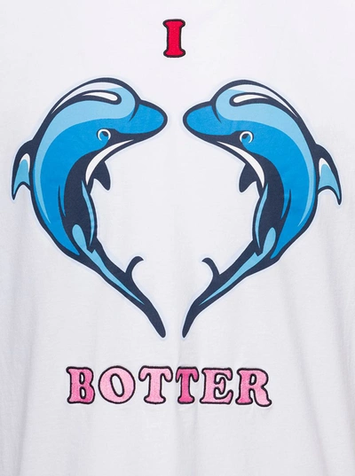 Shop Botter 'dolphins - I Love ' White Crewneck T-shirt In Organic Cotton Man
