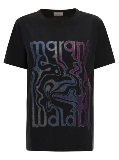 Shop Isabel Marant Étoile 'enna' Black T-shirt With Multicolor Print In Cotton Woman Isabel Marant Etoile