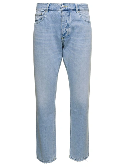 Shop Icon Denim 'kanye' Light Blue 5-pocket Jeans With Logo Patch In Cotton Denim Man