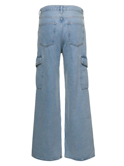 Shop Agolde 'mika' Light Blue Cargo Jeans With Wide Leg In Stretch Cotton Denim Woman