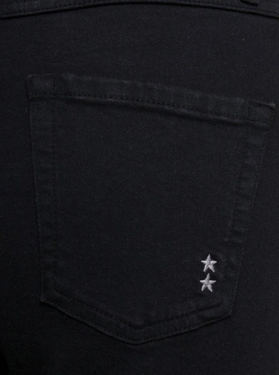 Shop Icon Denim 'natie' Black Flared Jeans With Embroidered Detail In Cotton Blend Denim Woman