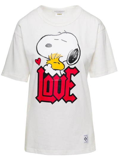 Shop Philosophy Di Lorenzo Serafini 'peanuts' White Crewneck Printed T-shirt In Cotton Woman