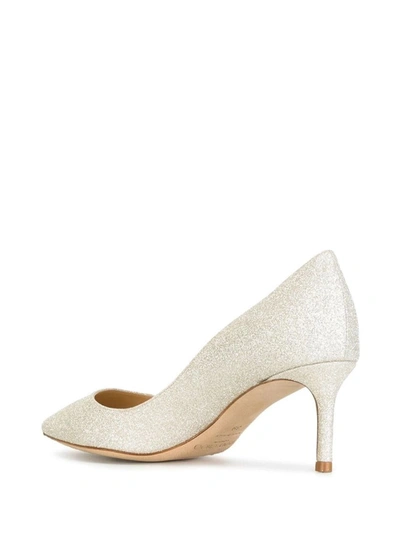 Shop Jimmy Choo 'romy' White Pumps With All-obver Glitter Embellishment In Textile Woman In Metallic