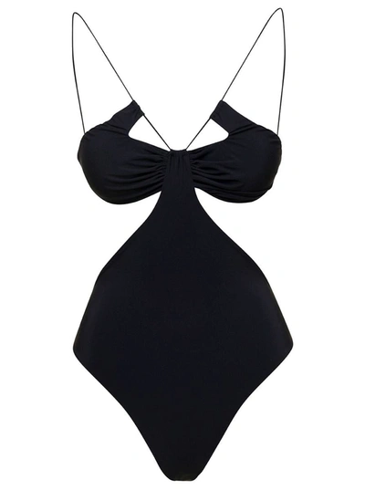 Shop Amazuìn 'sadie' Black Swimsuit With Cut-out And Spaghetti Straps In Stretch Polyamide Woman
