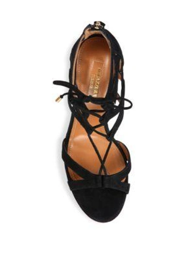 Shop Aquazzura Beverly Hills Plateau Suede Lace-up Sandals In Black