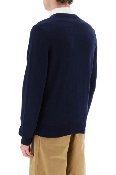 Shop Apc A.p.c. 'joseph' Cardigan With Embroidered Logo Detail In Blue