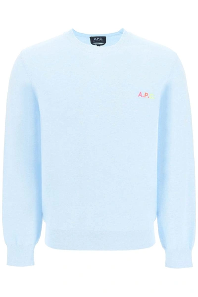 Shop Apc A.p.c. 'martin' Pullover With Logo Embroidery Detail In Blue