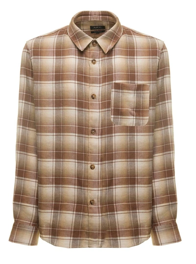 Shop Apc A.p.c. Man's Cotton And Linen Check Shirt In Brown
