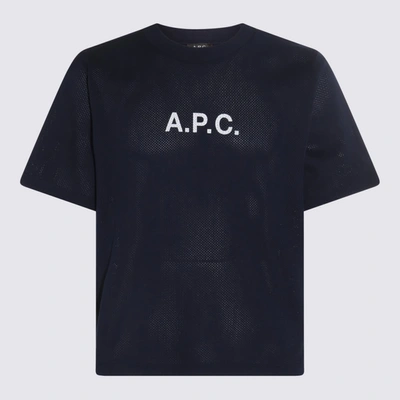 Shop Apc A.p.c. Navy Blue And White Cotton T-shirt