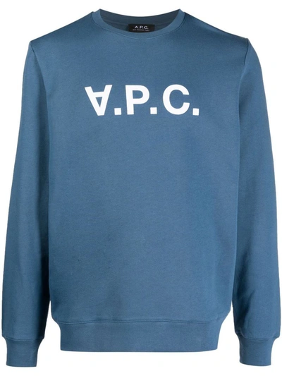 Shop Apc A.p.c. Vpc Logo Organic Cotton Sweatshirt In Blue