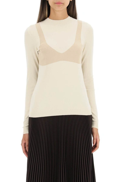 Shop A.w.a.k.e. Mode Knit Top With Bralette Detail In Beige