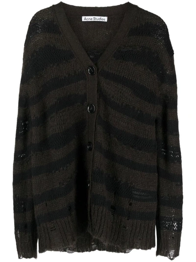 Acne Studios Distressed Stripe-print Cardigan In Beige