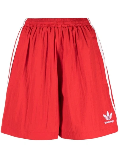Shop Adidas X Balenciaga Logo Nylon Track Shorts In Red
