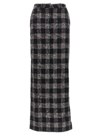 Shop Alessandra Rich Check Wool Long Skirt In Black