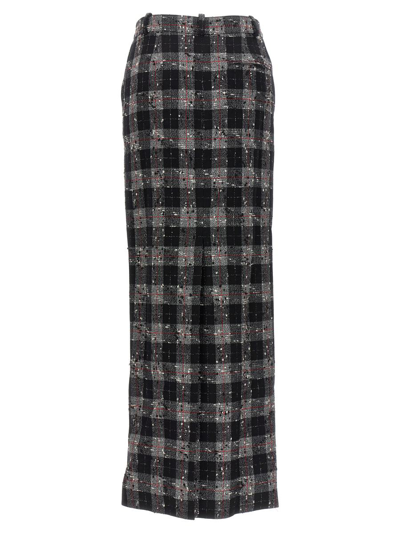 Alessandra Rich Maxi Skirt In Boucle' Fabric With Check Motif In Black