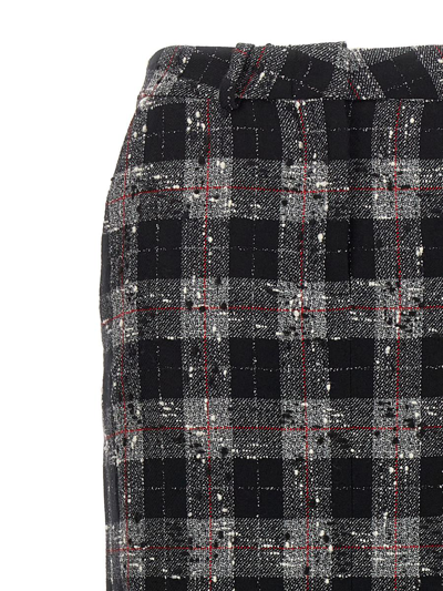 Alessandra Rich Maxi Skirt In Boucle' Fabric With Check Motif In Black