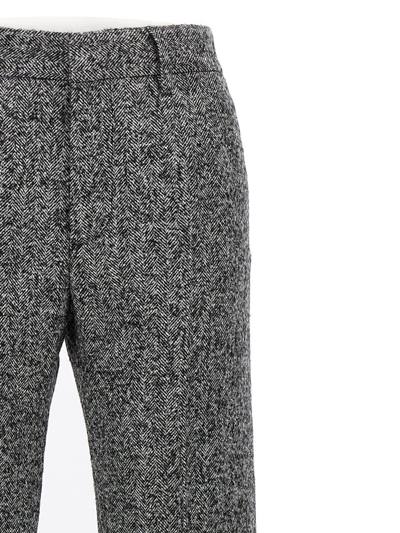 Shop Alessandra Rich Herringbone Tweed Pants In White/black