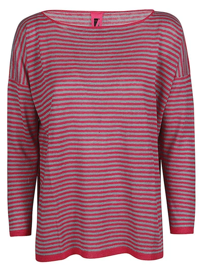 Shop Alessandro Aste Boat Neck Striped Linen Sweater In Fuchsia