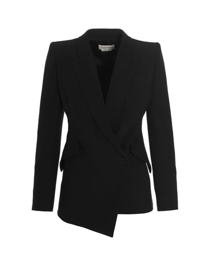 Shop Alexander Mcqueen Asymmetrical Blazer Jacket In Black