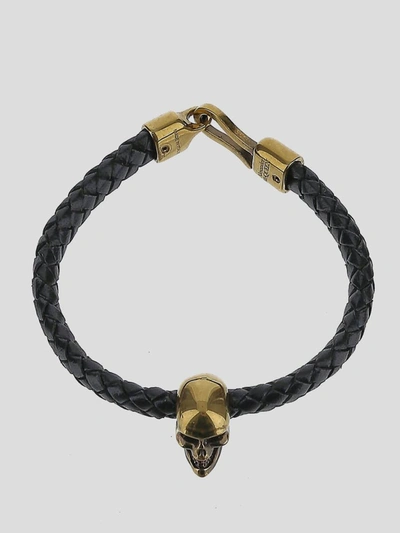 Shop Alexander Mcqueen Bijoux In <p> Bracelet In Black Braided Leather With Skull Charm