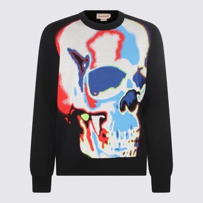 Shop Alexander Mcqueen Black Multicolour Viscose-wool Blend Skull Graffiti Sweatshirt In Black/ivory/red/blue