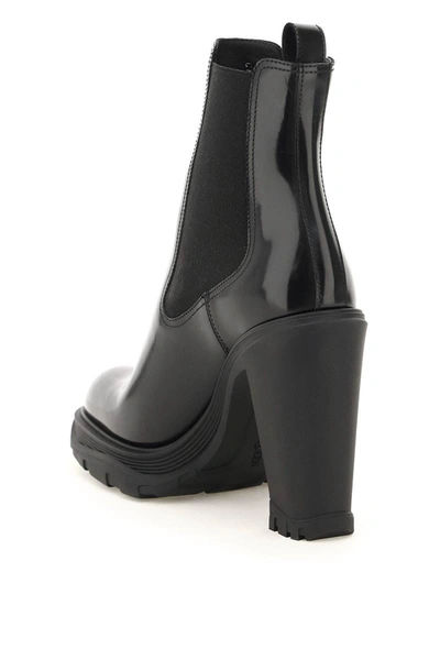 Shop Alexander Mcqueen Cheslea Tread Heeled Boots In Black