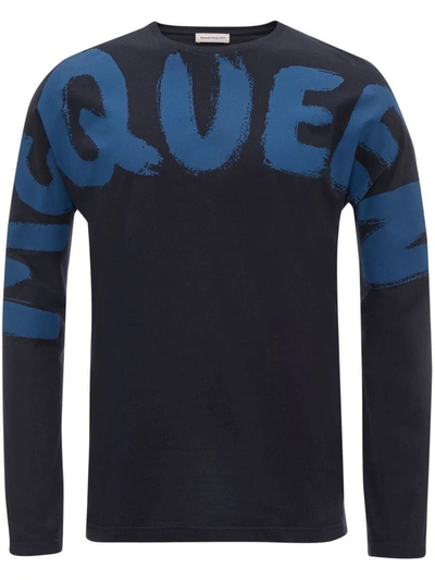 Shop Alexander Mcqueen Cotton T-shirt With Logo In Blue