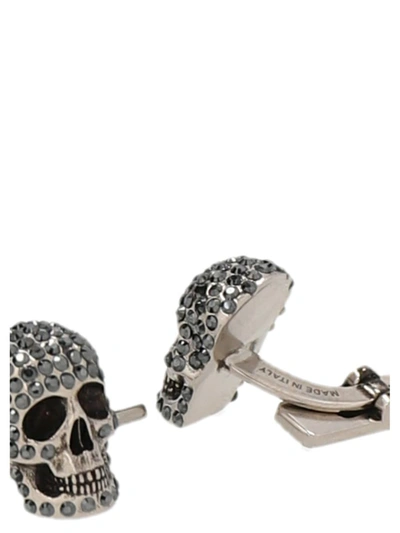 Shop Alexander Mcqueen Crystal Skull Cufflinks In Silver