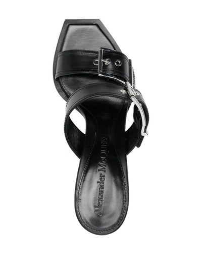 Shop Alexander Mcqueen Punk Double Buckle Leather Sandals In Black